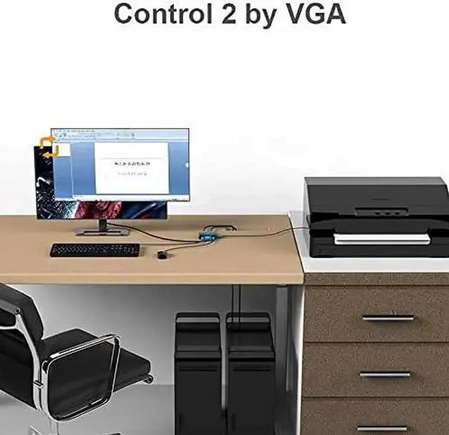 Alt view image 5 of 5 - KVM Switch VGA 2 Port, KVM Switch Console with 3 USB Hub + 2 in1 Cables + Desktop Selector