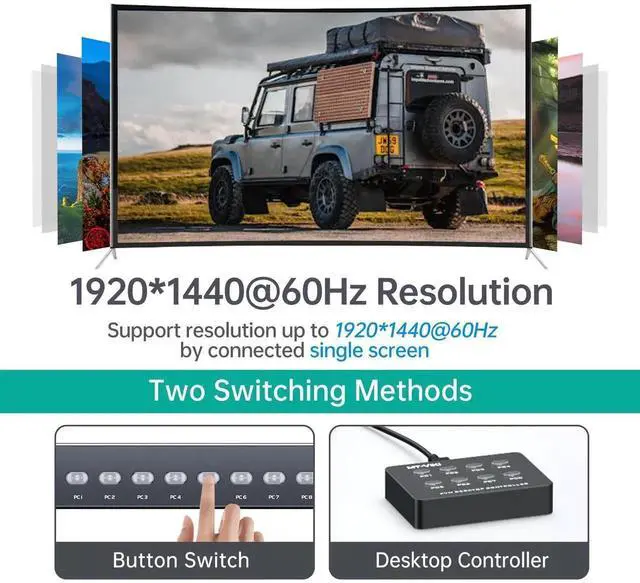 Alt view image 7 of 7 - MT-VIKI KVM Switch 8 Port, 8X1 Rackmount KVM Switch VGA, Included 8 2-in-1 KVM Cables & Wire-Desktop Selector & Power Adapter, Fit 1U 19'' Rack