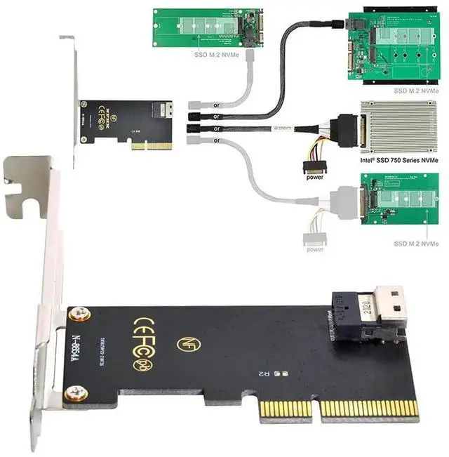 Alt view image 6 of 7 - JAENFONG PCI-E 4X to U.2 U2 Kit SFF-8639 to SFF-8654 Slimline SAS NVME PCIe SSD Adapter for Mainboard