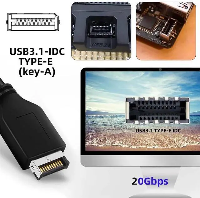 Alt view image 3 of 6 - JAENFONG USB 3.2 Gen2 Type-E 20Gbps Front Panel Socket to PCI-E 4X Express Card Adapter for Desktop Motherboard