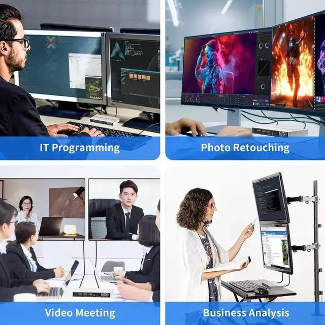 Alt view image 4 of 7 - JAENFONG  DP Plus HDMI KVM Switch for 2 Computers in 2 Monitors Out, Vszerda 4k@60hz Dual Monitor KVM Switch Support HDMI + DP in to HDMI + DP Out