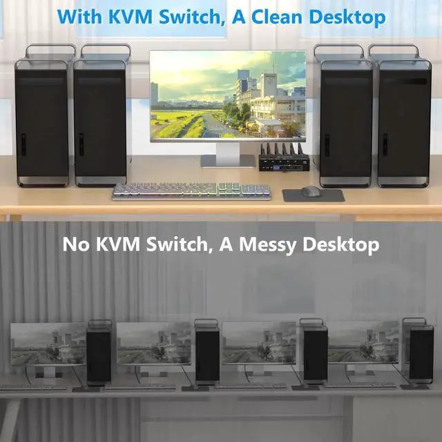 Alt view image 7 of 7 - HDMI KVM Switch 4 Ports with Audio, 4K@60Hz USB 3.0 4 PC KVM Switcher Box with EDID Emulator for 4 Computers Share Mouse Keyboard and Monitor