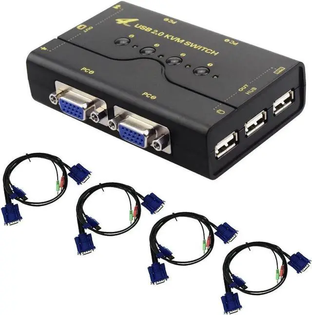 Main image of 4 Port VGA KVM Switch with USB Hub and Audio Support Wireless Keyboard Mouse Connection and Push Button Switching Function