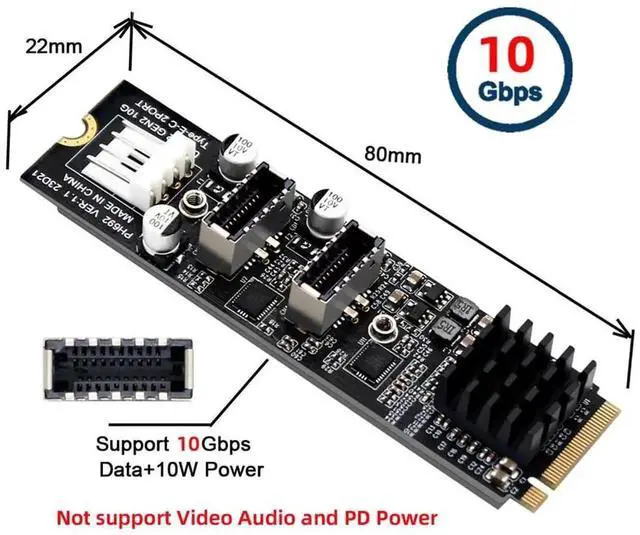 Alt view image 6 of 7 - JAENFONG 10Gbps Dual Type-E USB 3.1 Front Panel Socket to NVME NGFF M-Key Express Card Adapter for Motherboard