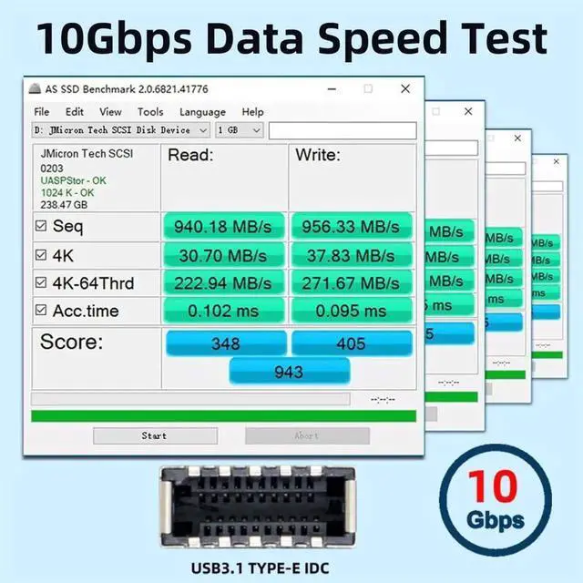 Alt view image 2 of 7 - JAENFONG 10Gbps Dual Type-E USB 3.1 Front Panel Socket to NVME NGFF M-Key Express Card Adapter for Motherboard