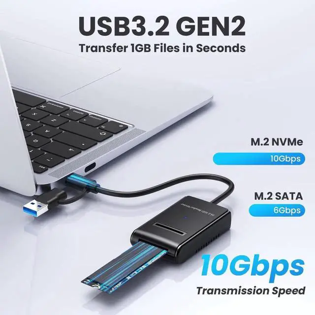 Alt view image 2 of 7 - JAENFONG USB 3.0 USB-C Type-C Type-A to NVME M-Key M.2 NGFF SATA SSD Docking Horizontal External Cable Enclosure RTL9210B Chipset