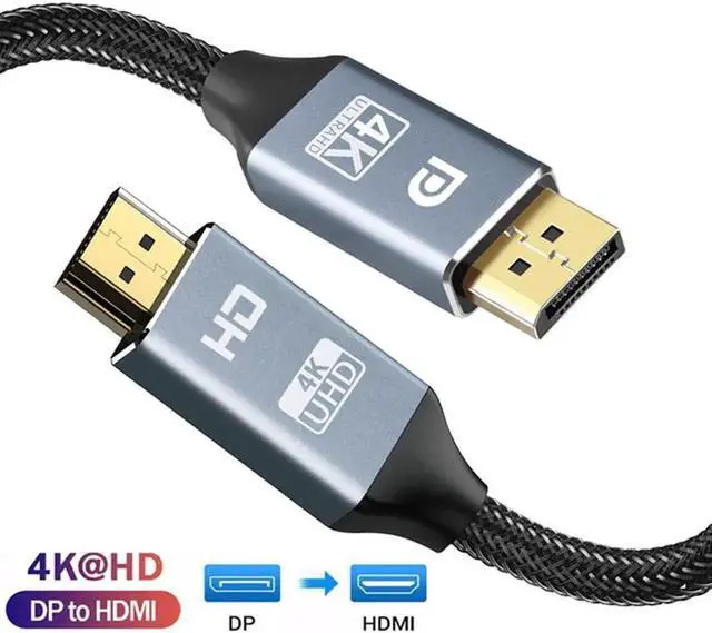 Main image of DisplayPort to HDMI Cable, [High Speed 4K 30Hz UHD, 2K 60Hz, 1080P 120Hz] Uni-Directional Nylon Braided Gold-Plated DP to HDMI Cord Display Port to HDMI Male Connector - 3.3Feet