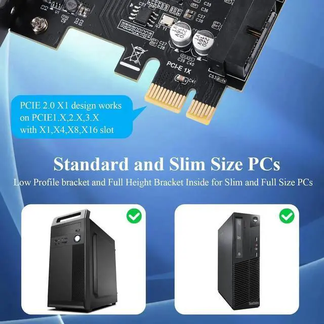 Alt view image 7 of 7 - JAENFONG PCIE 1X to 2 Port 19Pin Expansion Card, USB 3.2 GEN1 Super Speed 5Gbps PCI Express Card for Windows 11, 10, 8.1, 8, 7, XP