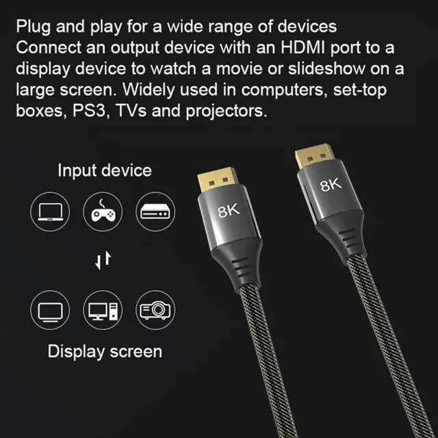 Alt view image 3 of 7 - JAENFONG  Male to Male DP Video Monitor Cable (8K@60Hz, 4K@144Hz), Ultra High Speed DP to DP Cables for Laptop, PC, TV, Gaming Monitor Cable - DisplayPort to DisplayPort Cable (3.3FT)