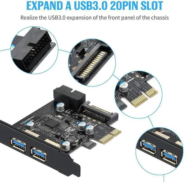 Alt view image 4 of 7 - JAENFONG PCI-E to USB 3.2 Gen 1 Card 5Gbps Dual USB-A Ports Expansion Card with 20PIN Front Panel Header USB Card,PCI Express Card with 15-Pin SATA Power Connector.