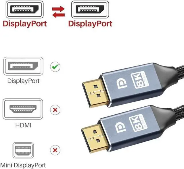 Alt view image 3 of 7 - DisplayPort Cable,8K DP Cable Nylon Braided (8K@60Hz, 4K@120hz) Display Port Cable V1.4 Ultra High Speed DisplayPort to DisplayPort Cable 6.6ft for Laptop PC TV - Gaming Monitor Cable (Grey)