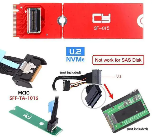 Alt view image 4 of 7 - JAENFONG Card PCI-E 5.0 M.2 M-Key to MCIO Mini Cool Edge IO Female Host Adapter for PCIe Nvme SSD 2280 2230