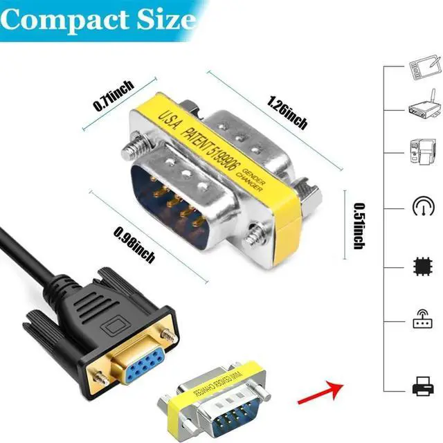 Alt view image 2 of 7 - JAENFONG 6-Pack 9Pin RS232 Serial Cable DB9 Male to Male Mini Gender Changer Adapter Coupler Connector
