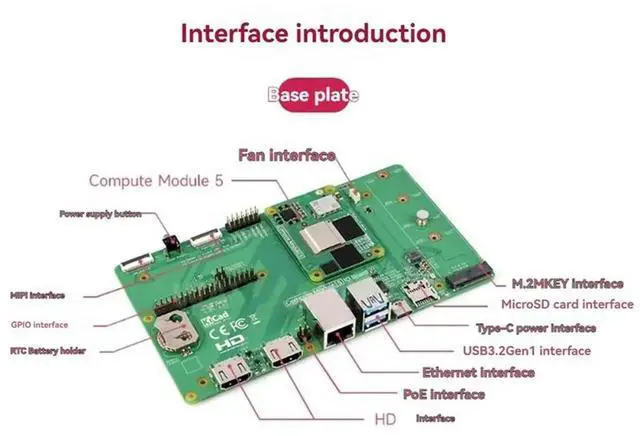 Alt view image 4 of 4 - JAENFONG For Raspberry PI Compute Module 5 IO Board CM5IO M.2 M Key PCIe Socket with Rich Interfaces for CM5 Core Board
