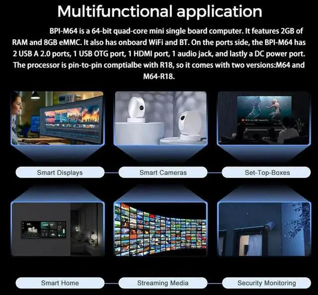 Alt view image 2 of 7 - JAENFONG For Banana Pi BPI-M64 Development Board&Heat Sink A64 2GB DDR3 8G EMMC 1000Mbps &BT Support for Linux Raspberry Pi