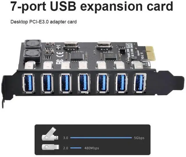 Alt view image 4 of 7 - JAENFONG Card 7 Ports PCI-E to USB 3.0 HUB PCI Express Expansion Adapter 5Gbps for Motherboard