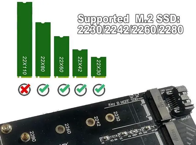 Alt view image 4 of 6 - JAENFONG PCIe Adapter for One M.2 NVMe Mkey and One SATA Bkey SSD, PCI-e 4.0 X4 Card Supports NGFF M2 M-Key or B-Key (M+B) SSD of Length 2280,2260,2242,2230, PCIe NVMe Adapter with SATA 3.0 Cable