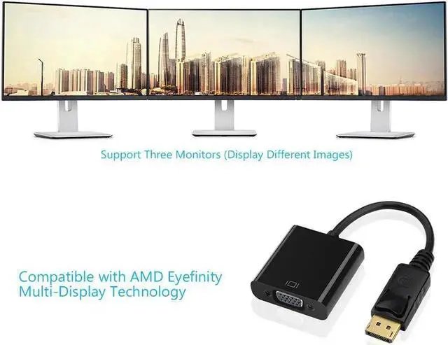 Alt view image 7 of 7 - JAENFONG Active DisplayPort to VGA Male to Female Cable Adapter 1920x1200 1080P for PC Laptop Macbook projector