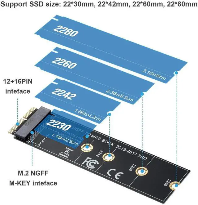 Alt view image 7 of 7 - JAENFONG M.2 NVME SSD Convert Adapter Card,12+16pin to M.2 NGFF M-Key SSD Convert Card,NVME AHCI SSD Upgrade Adapter for M a c Notebook (2013-2017 Year)