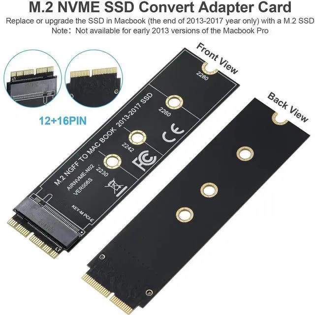 Alt view image 4 of 7 - JAENFONG M.2 NVME SSD Convert Adapter Card,12+16pin to M.2 NGFF M-Key SSD Convert Card,NVME AHCI SSD Upgrade Adapter for M a c Notebook (2013-2017 Year)