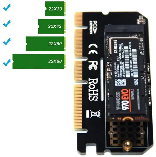 Alt view image 5 of 5 - JAENFONG M.2 NVMe SSD NGFF to PCIE 3.0 X16 Adapter with LED M Key Interface Riser Card Expansion Suppor PCI Express X4 X8 X16 2230-2280