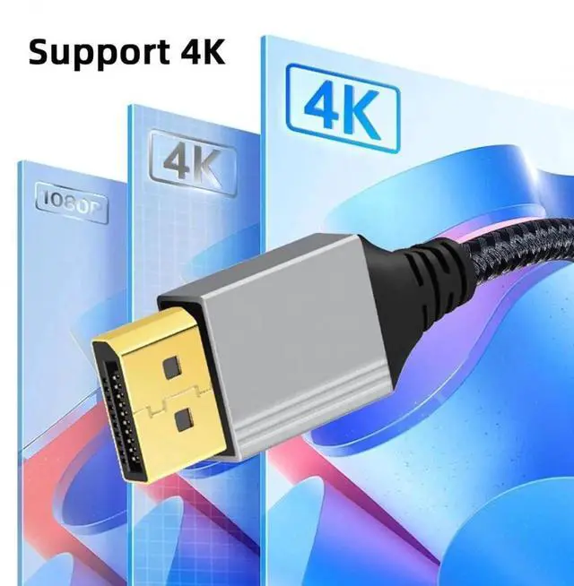Alt view image 7 of 7 - JAENFONG Right Angled DisplayPort DP to DP Cable 4K 60hz Cable Silver Sleeve Ultra-HD UHD 90 Degree for Desktop Laptop Monitor Graphics Card (200cm)