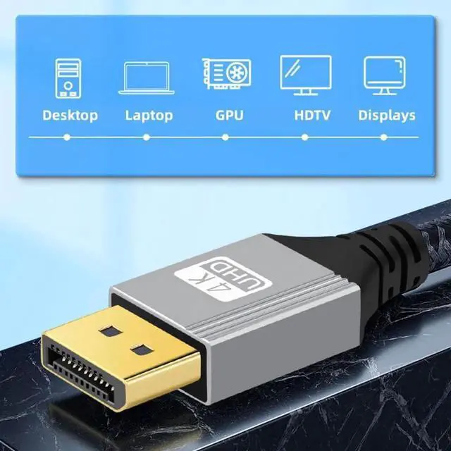 Alt view image 4 of 7 - JAENFONG Right Angled DisplayPort DP to DP Cable 4K 60hz Cable Silver Sleeve Ultra-HD UHD 90 Degree for Desktop Laptop Monitor Graphics Card (200cm)