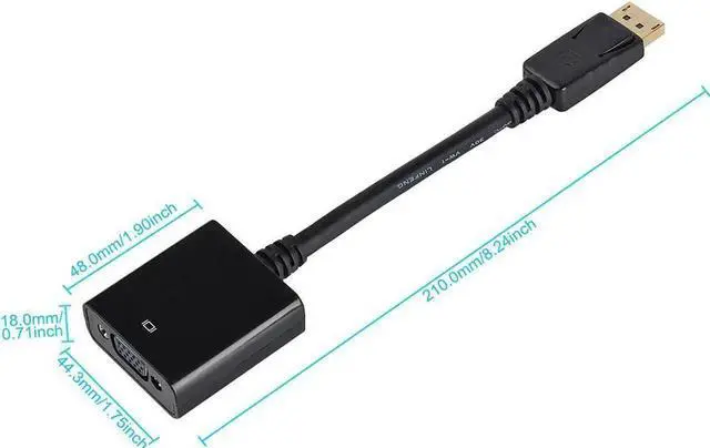 Alt view image 4 of 7 - JAENFONG  Black 1080P 20 Pin DP DisplayPort Male To 15 Pin VGA Female Adapter Cable Converter for Macbook, ThinkPad, PC, Laptop, Digital Monitor, Projector, Computers