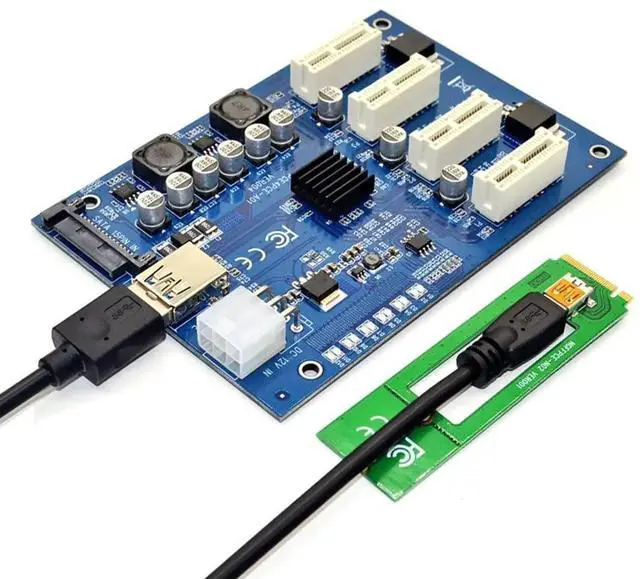 Alt view image 2 of 4 - JAENFONG M.2 M Key/PCI-E X1 to 4 PCI-E X16 Expansion Card 1 to 4 Port PCI Express Switch Multiplier HUB 6pin Sata USB Riser Card for BTC Miner Ethereum Mining ETH (M.2 M Key Port)