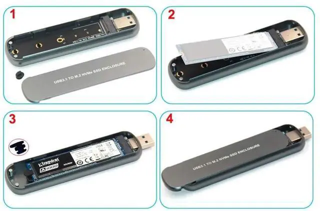 Alt view image 4 of 6 - JAENFONG M2 SSD Case Enclosure USB 3.1 to PCI-E M.2 SSD Hard Disk Case Box External Hard Drive Case for NVME 2242/2260/2280 M.2 SSD (Grey)