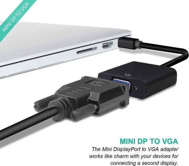 Alt view image 4 of 7 - JAENFONG  Mini DisplayPort to VGA, Mini DP Display Port to VGA (Thunderbolt Compatible) Gold Plated Male to Female Adapter 1080P Converter Compatible for ThinkPad SurfacePro PC, Black