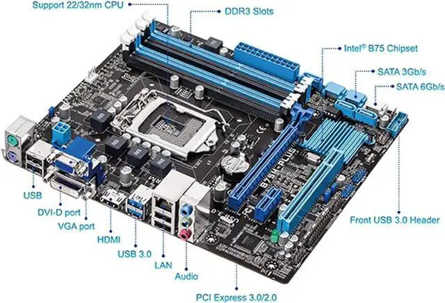 Alt view image 2 of 3 - Computer Motherboards Fit forASUS B75M-PLUS Desktop Motherboard B75 Socket LGA 1155 I3 I5 I7 DDR3 16G UATX UEFI BIOS Original Mainboard