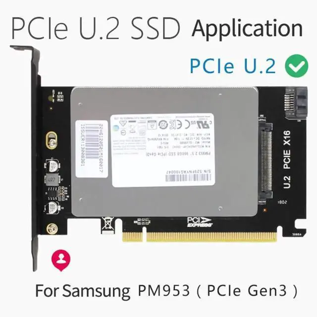 Alt view image 2 of 7 - JAENFONG U.2 SSD to PCIe X16 3.0 Adapter SFF-8639 PCIe Adapter PCIe NVMe SSD Adapter with U.2 Port for 2.5" U.2 NVMe SSD SATA SSD Intel U.2 SSD Samsung PM953