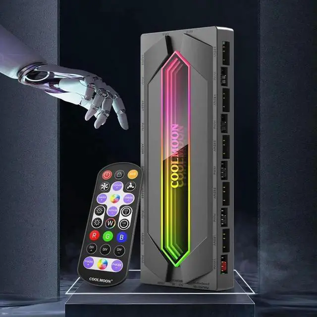 Alt view image 2 of 3 - JAENFONG ARGB and PWM HUB PWM Fan Hub Splitter with Remote SATA Power Supply Cable Fan Hub Splitter 5V/3PIN ARGB Case Fan Hub for PC Case