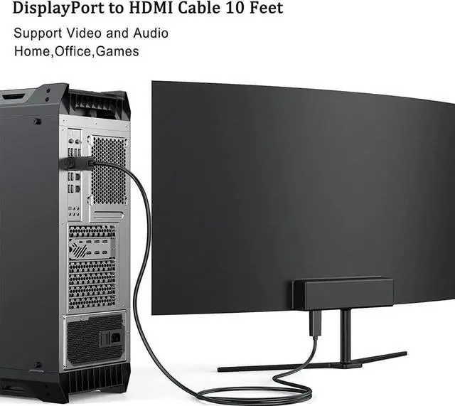 Alt view image 6 of 6 - JAENFONG DisplayPort (DP) to HDMI Cable 10 Feet Display Port to HDMI Cable Male to Male Adapter 1080P@60Hz Video Audio Cord for Monitor Desktop Projector and More