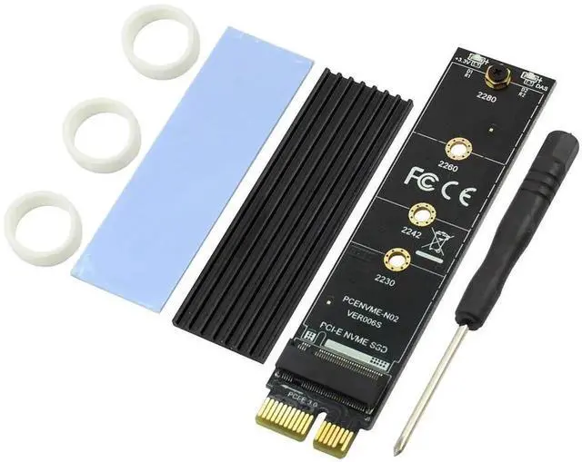 Main image of JAENFONG PCI-E PCI Express 3.0 X1 to M.2 M Key Interface NVMe SSD PCIE M.2 Riser Card Adapter Heatsink SSD 2230 2242 2260 2280 Full Speed (with Black Heatsink)