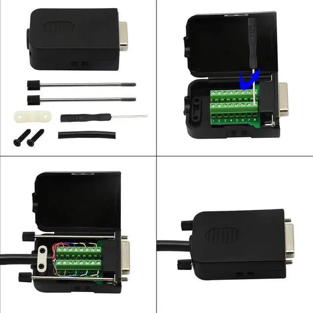 Alt view image 6 of 7 - JAENFONG DB15 Breakout Connector, DB15 D-SUB Female Solderless Serial to Screw Wiring Terminal Signal Module Breakout PCB Board with Plastic Case & Screws Long Bolt (Black) (FB)