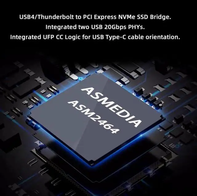 Alt view image 6 of 7 - JAENFONG USB4.0 Type-C USB4 40Gbps to PCI-E 4.0 X4 SSD NVME NGFF M-Key Enclosure USB-C 20Gbps ASM2464 Chipset
