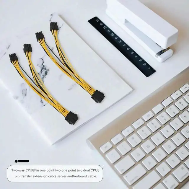 Alt view image 4 of 4 - JAENFONG CPU 8Pin Female 1 To 2 Male 4+4Pin Y Splitter Power Supply Cable Cord 18AWG 20CM