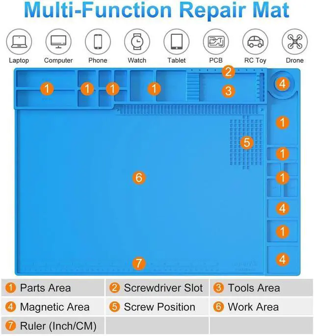 Alt view image 7 of 7 - JAENFONG Soldering Mat - Large, Heat Resistant Up to 932F, Magnetic, Silicone Work Mat for Soldering Iron, Electronic & PC Building - Size 21.7" x 15.8
