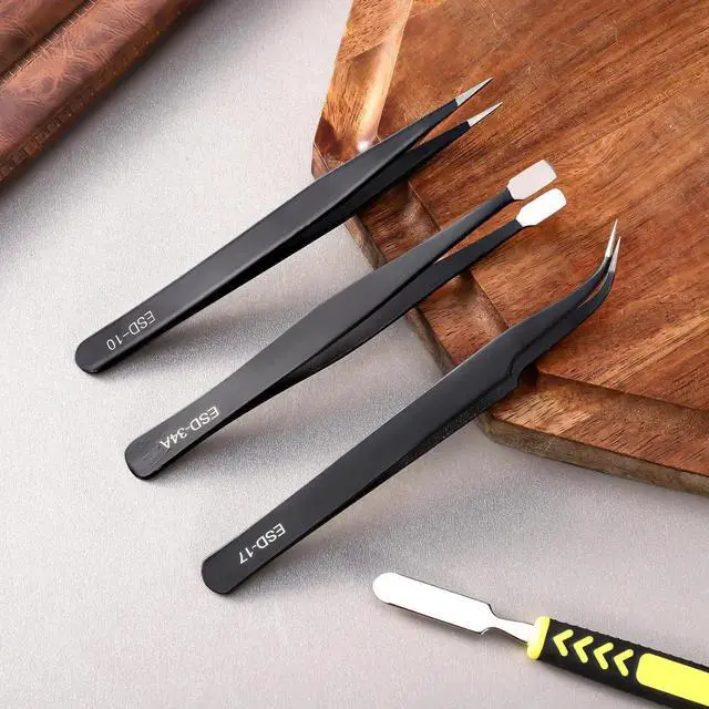 Alt view image 6 of 7 - JAENFONG 11 PCS Precision Tweezers Set, ESD Tweezers Set, Premium Craft Tweezers Kit, Anti-Static Stainless Steel Tweezers with Tweezer Storage Bag for Lab, Electronics, Jewelry, Laboratory Work, DIY