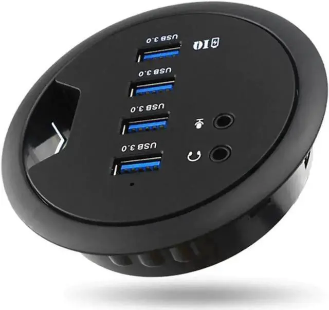 Main image of JAENFONG In Desk 4-Port SuperSpeed USB 3.0 HUB Adapter Fits in a 3inch grommet hole and External Stereo Sound Adapter Combo