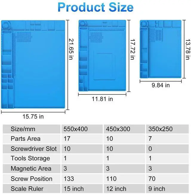 Alt view image 2 of 7 - JAENFONG Silicone Soldering Mat Electronics Mat, Solder Pad Heat Resistant 932°F, Magnetic Work Mat Silicone Repair Mat for Soldering, Computer, Laptop, Cell Phone, RC, Watch, Gun, Size 17.7" x 11.8