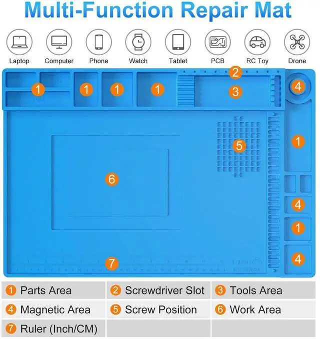 Alt view image 6 of 7 - JAENFONG Silicone Soldering Mat Electronics Mat, Solder Pad Heat Resistant 932°F, Magnetic Work Mat Silicone Repair Mat for Soldering, Computer, Laptop, Cell Phone, RC, Watch, Gun, Size 17.7" x 11.8