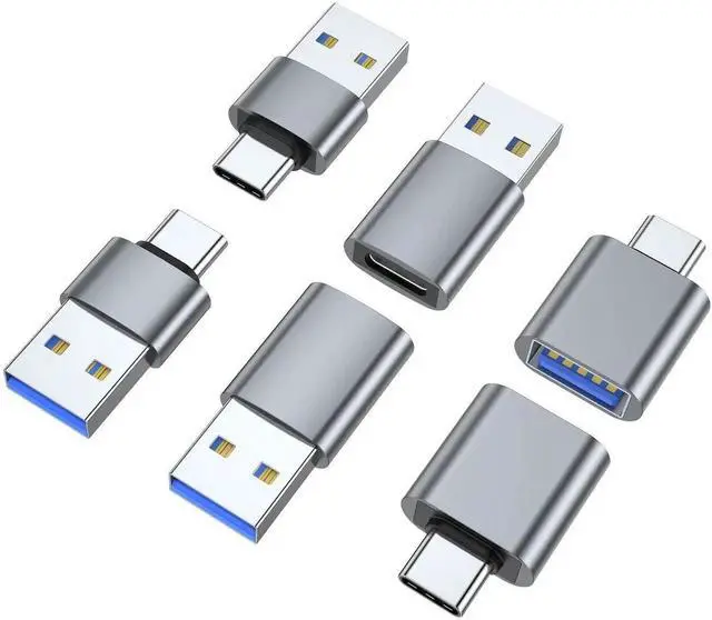 Main image of JAENFONG USB C Adapter (6 Pack), USB A Male to USB C Male, USB 3.0 Male to USB C Female, USB Type-C Male to USB 3.0 Female Converter Connector (Grey)