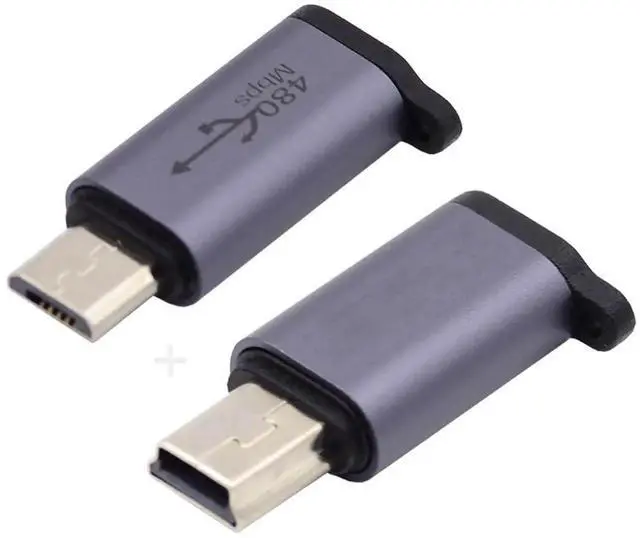 Alt view image 2 of 7 - JAENFONG 2 Pack USB 2.0 Micro USB/Mini USB Male to USB C Female 480Mbps Data Transfer 12W 5V 2.4A Charging Converter Adapter