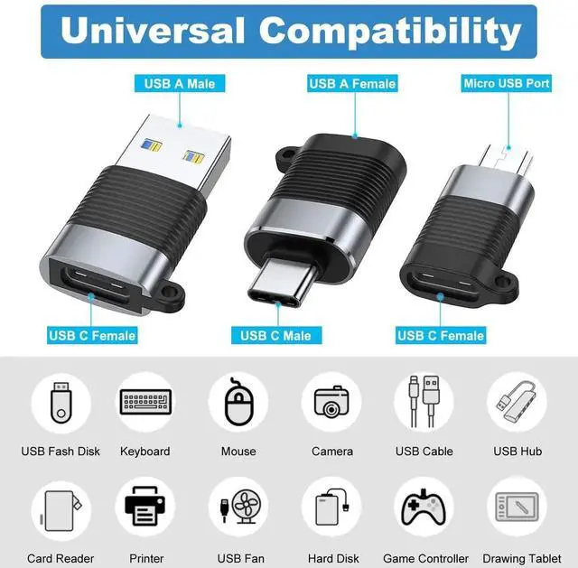 Alt view image 2 of 6 - JAENFONG USB C Adapter (6 Pack), Micro USB Male to USB C Female, USB 3.0 Male to USB C Female, USB Type-C Male to USB 3.0 Female Converter Connector
