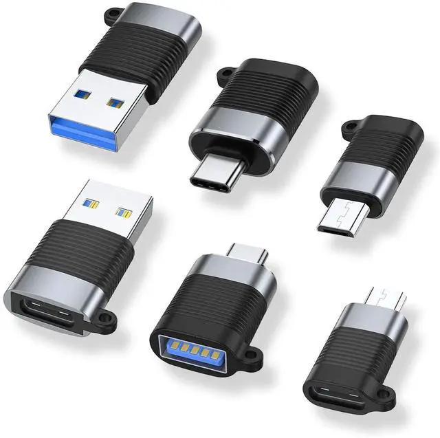 Main image of JAENFONG USB C Adapter (6 Pack), Micro USB Male to USB C Female, USB 3.0 Male to USB C Female, USB Type-C Male to USB 3.0 Female Converter Connector