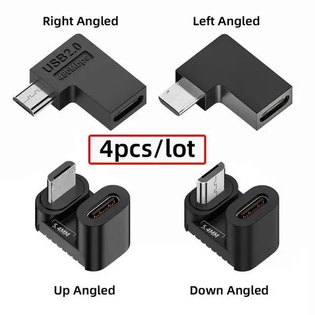 Alt view image 2 of 7 - JAENFONG 4 Pack Micro USB 2.0 Connector Micro USB Male to USB C Female 90/180 Degree Angled Connector Adapter