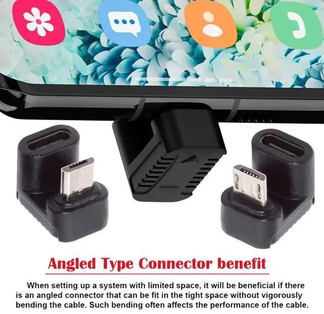 Alt view image 4 of 7 - JAENFONG 4 Pack Micro USB 2.0 Connector Micro USB Male to USB C Female 90/180 Degree Angled Connector Adapter